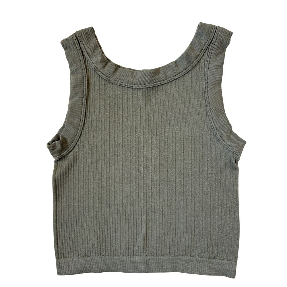 Out From Under Cropped Ribbed Tank Top (Army Green) - XS/S